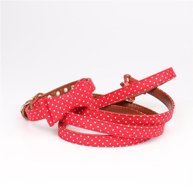 Polka Dot Pet Fashion Set: Triangle Scarf Collar, Bowknot Collar, And Leash-15