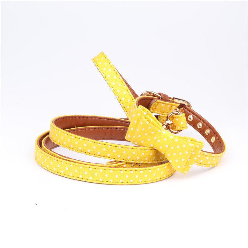 Polka Dot Pet Fashion Set: Triangle Scarf Collar, Bowknot Collar, And Leash-1